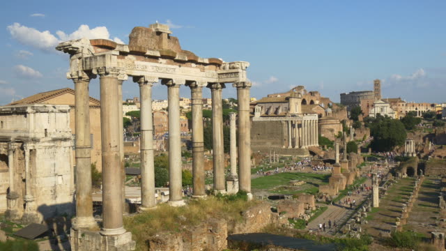 Italien-Rom-Sonnentag-berühmte-Forum-romanum-berühmte-Spalte-Stadtpanorama-4k