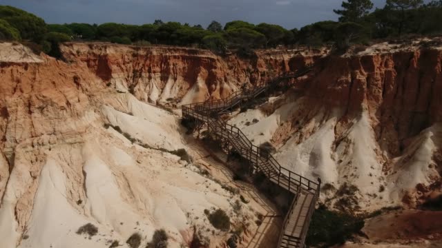Aerial-footage-of-Falesia-Beach-(Praia-da-Falesia)-in-Algarve,-Portugal