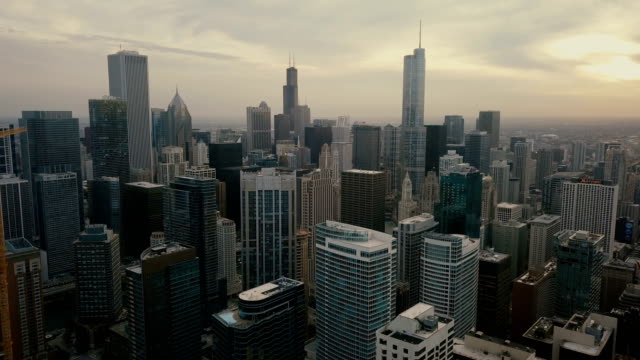 Chicago-Skyline---Sunset---Aerial