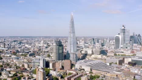 London-City-Panoramic-Aerial-View-around-Glass-Tower-The-Shard-and-Skyscrapers