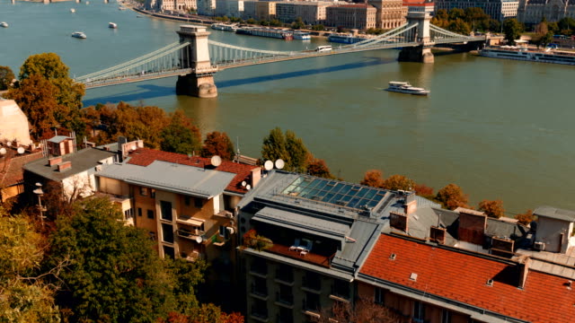 Parliament-and-Chain-Bridge,-Budapest,-Hungary