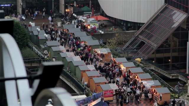 Busy-Birmingham-German-Christmas-Market-Stall---High-Angle-Aerial-View