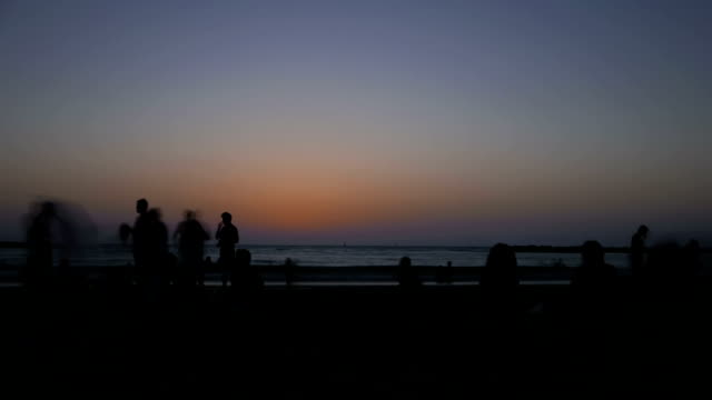 Israelische-Stadt-Tel-Aviv-Strand-Sonnenuntergang-Zeitraffer