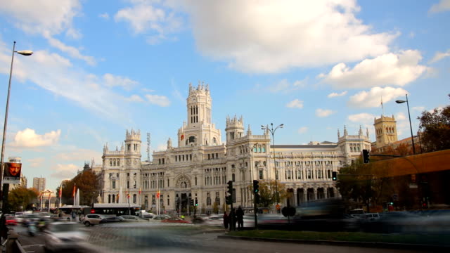 Plaza-De-Cibeles,-Madrid,-Spain.-Timelapse
