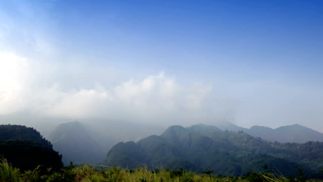 Lapso-de-tiempo,-las-nubes-sobre-el-Merapi,-el-más-activo-en-Indonesia-el-volcán-activo-situado-en-la-isla-de-Java-cerca-de-la-ciudad-de-Yogyakarta