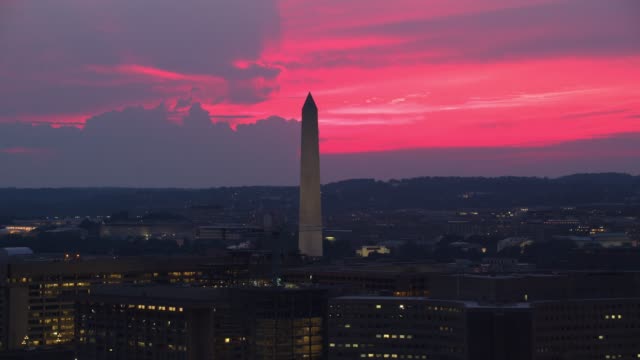 Aerial-view-of-Washington-Monument-at-sunset.