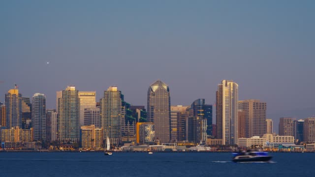 Timelapse-del-skyline-de-San-Diego-con-barcos-al-atardecer