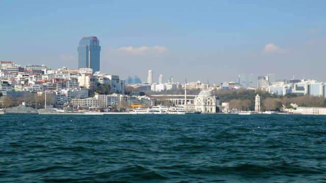Beautiful-Mosque-Ortakoy-view-from-sea,-modern-and-religious-Turkey,-Istanbul