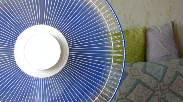 Domestic-fan-with-blue-blades-blowing