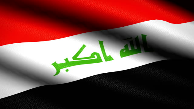 Iraq-Flag-Waving-Textile-Textured-Background.-Seamless-Loop-Animation.-Full-Screen.-Slow-motion.-4K-Video