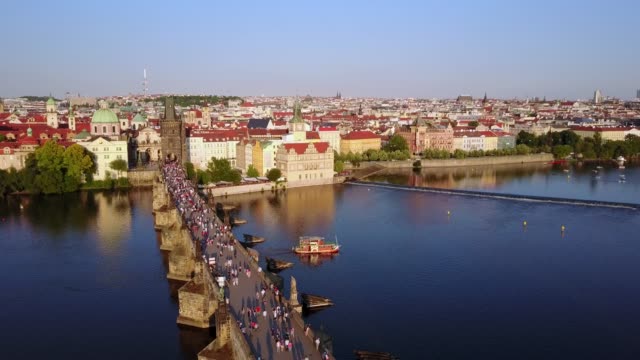 Amazing-aerial-view-of-the-Prague-city-Charles-bridge-from-above.