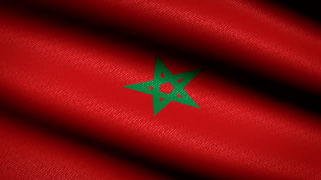 Marruecos-bandera-ondeando-textil-textura-de-fondo.-Seamless-Loop-animación.-Pantalla-completa.-Cámara-lenta.-Vídeo-de-4-K