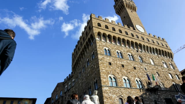 Lapso-de-tiempo-del-Palazzo-Vecchio,-la-municipalidad-en-Florencia,-Italia.