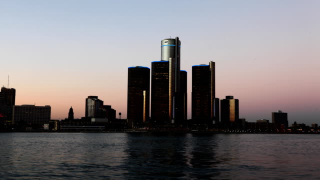 Timelapse-der-Detroit-skyline-von-Tag-zu-Nacht