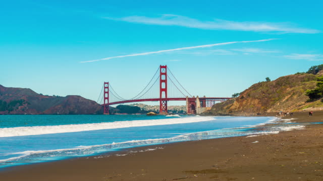 Zeitraffer-für-die-Golden-Tor-Brücke-bei-Baker-Strand,-San-Francisco