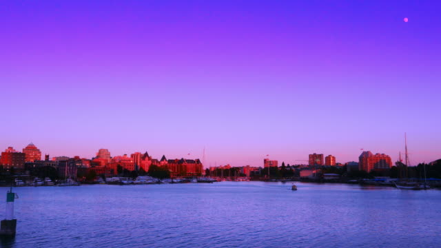 Epic-Purple-Sunset-Time-lapse,-Capital-City-Victoria-British-Columbia-Canada