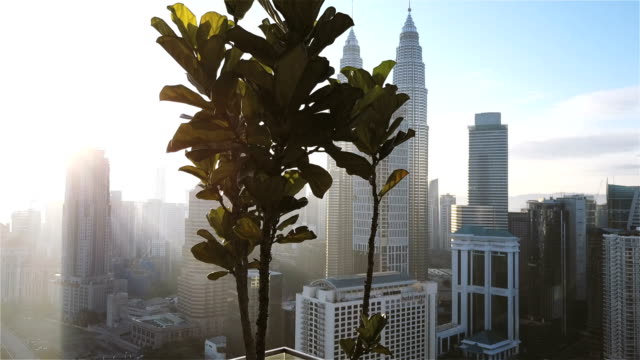 Aerial-drone-footage-at-Kuala-Lumpur-city-skyline