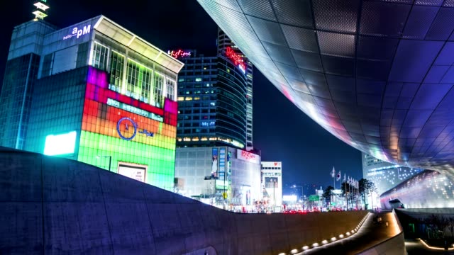 Ciudad-de-Seúl-la-noche-tráfico-Timelapse