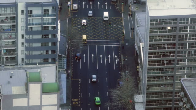 Urban-Aerial-view-of-city-traffic-in-Auckland-city