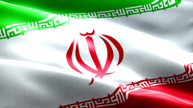 Fondo-de-tela-de-textura-agitando-bandera-iraní,-crisis-de-Irán-por-riesgo-nuclear-atómica