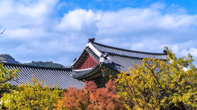 Lapso-de-tiempo-de-4K-otoño-en-el-Palacio-Gyeongbokgung,-Corea-del-sur