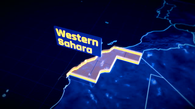 Visualización-en-3D-Sáhara-Occidental-territorio-frontera,-contorno-del-mapa-moderno,-viajes