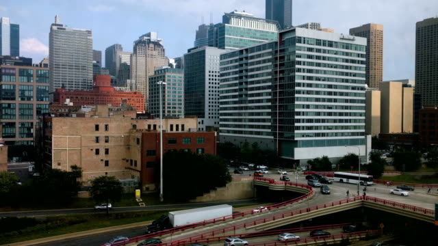 Randolph-Street-at-Interstate-90.-West-Loop,-Chicago.-Traffic-Time-Lapse.