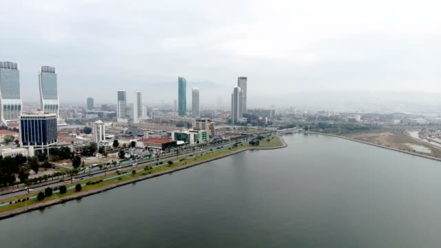 Wonderful-aerial-4k-drone-panorama-flight-over-huge-highway-road-in-big-city