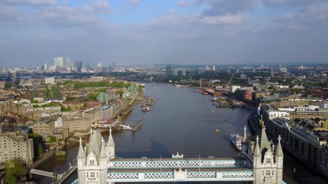 Amazing-aerial-view-of-the-river-Thames-and-Tower-bridge-across-it.
