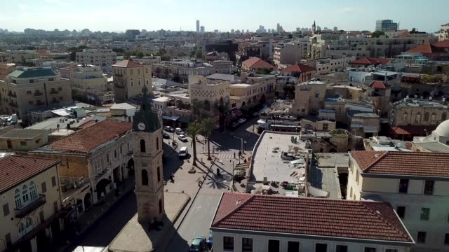 Aerial-View-of-the-Jaffa-clock-tower-and-the-old-city