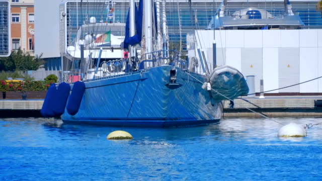Large-ocean-class-yacht-moored-in-the-seaport-of-Valencia