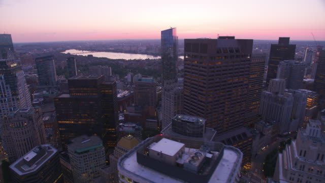 Aerial-view-of-Boston-at-sunset.