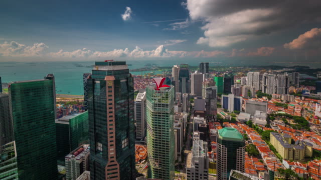 Hafen-und-lebendige-Seite-Singapur-4k-Zeitraffer-vom-Dach