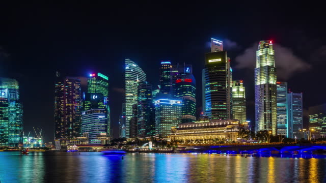 Singapur-Bucht-Nachtlicht-Runde-Panorama-4k-Zeitraffer