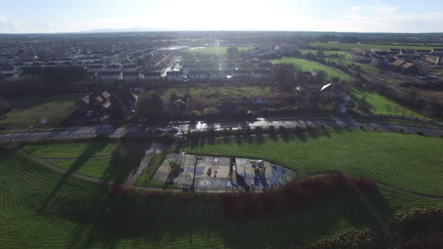 aerial-shoot-of-kids-playground-of-country-village-in-Ireland