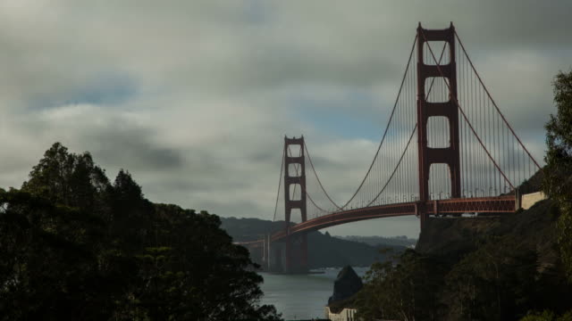 Golden-Gate-Bridge-in-den-Morgen,-Timelapse
