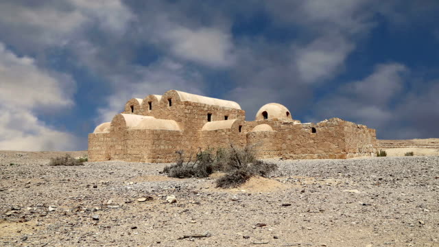 (Qasr)-Quseir-Amra-Wüste-Burg-in-der-Nähe-von-Amman,-Jordanien.-Welterbe-mit-berühmten-Fresken.
