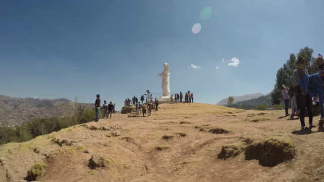 Cristo-blanco,-vídeo-de-lapso-de-Cusco,-Perú