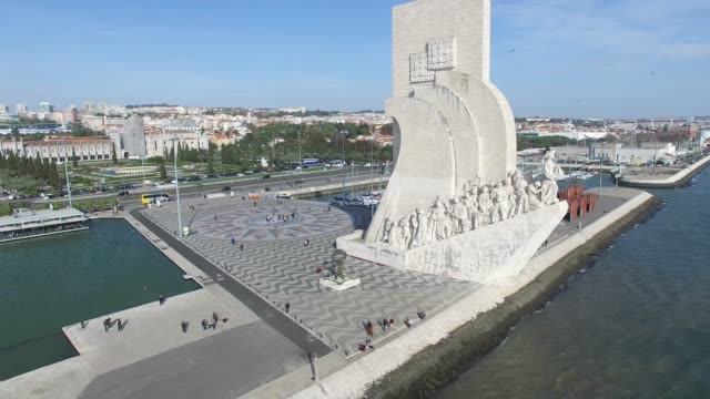 Vista-aérea-del-monumento-a-los-descubrimientos,-Lisboa,-Portugal