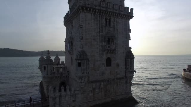 Aerial-View-of-Belem-Tower,-Lisbon,-Portugal