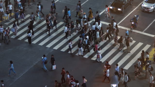 High-Angle-Time-Lapse-Shot-of-the-People-Walking-on-Pedestrian-Crossing-of-the-Road.-Big-City-with-Crowd-of-People-on-the-Crosswalk-in-the-Evening.