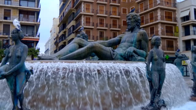 Turia-Fountain-at-the-Virgin-Square-in-Valencia,-Spain