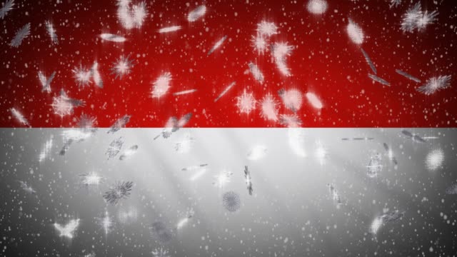 Indonesia-flag-falling-snow-loopable,-New-Year-and-Christmas-background,-loop