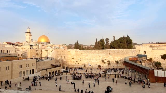 Jerusalem,-Klagemauer-und-Felsendom,-Israel-Flagge,-Übersichtsplan,-Timelapse