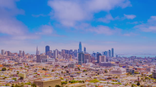 Zeitraffer---Luftaufnahme-der-Innenstadt-von-San-Francisco---4K