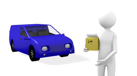 Person-und-blauen-Autolieferung-3D-Service