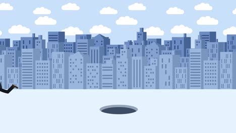 Business-man-jump-over-the-hole.-Background-of-buildings.-Risk-concept.-Loop-illustration-in-flat-style.