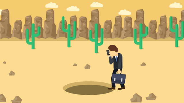 Business-man-fall-into-the-hole.-Background-of-desert.-Risk-concept.-Loop-illustration-in-flat-style.