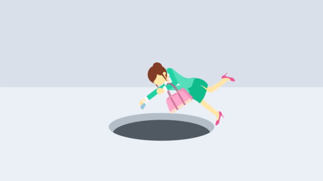 Business-woman-fall-into-the-hole.-Risk-concept.-Loop-illustration-in-flat-style.
