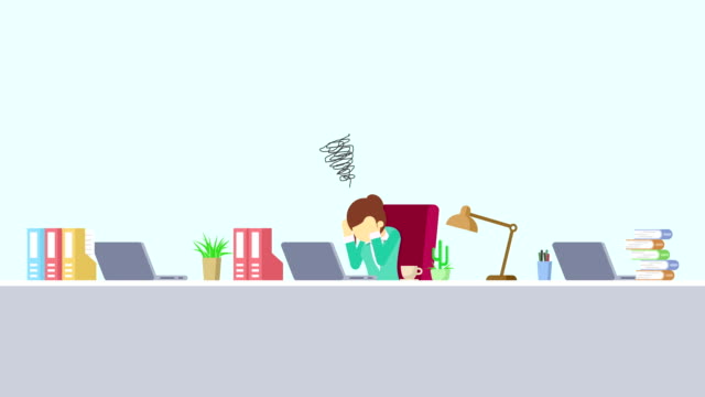 Business-man-is-working.-Be-troubled.-Business-emotion-concept.-Loop-illustration-in-flat-style.